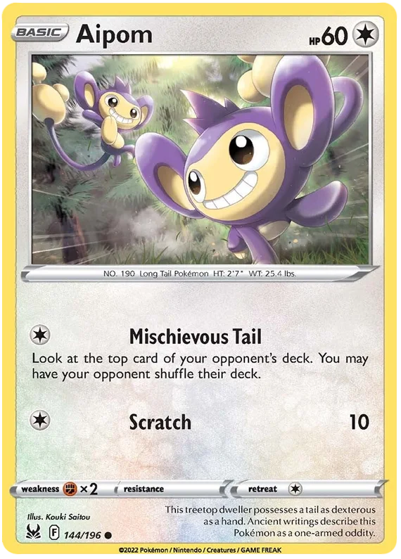 Aipom common kaart uit Pokémon Lost Origin – normale Pokémon voor verzamelaars en spelers.