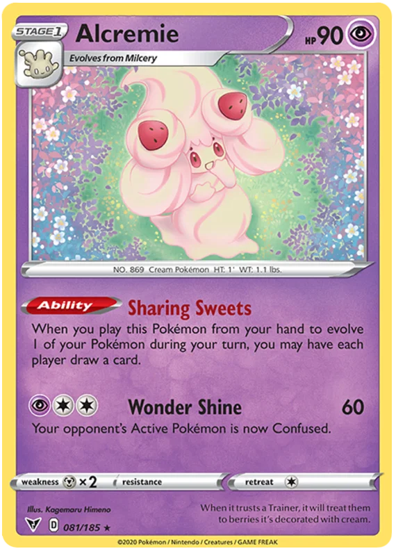 Alcremie 081 Vivid Voltage Pokémon kaart met illustratie van Kagemaru Himeno