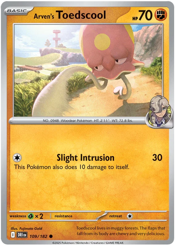 Arven's Toedscool common kaart nummer 109 uit de Pokémon Destined Rivals set