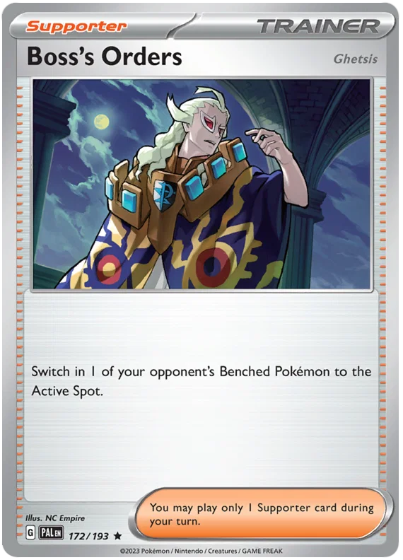 Boss's Orders Holo #172 Paldea Evolved Pokémon kaart met Giacomo full art afbeelding