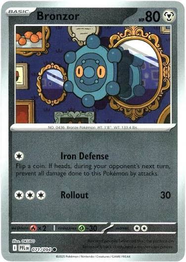 Bronzor reverse holo Pokémon kaart nummer 071 uit de set Phantasmal Flames