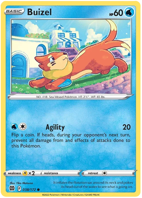 Buizel 038/172 common Pokémon kaart uit Brilliant Stars set met illustrator Tika Matsuno