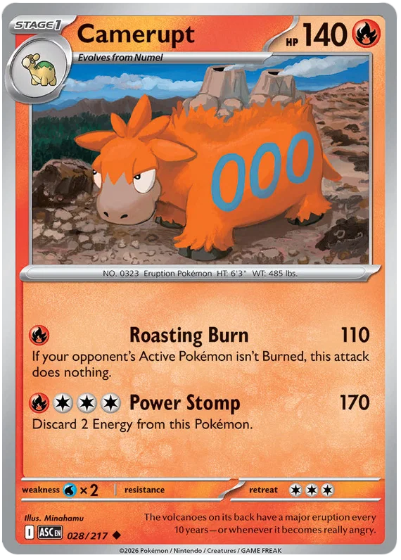 Camerupt common kaart nummer 028 uit de Ascended Heroes Pokémon set
