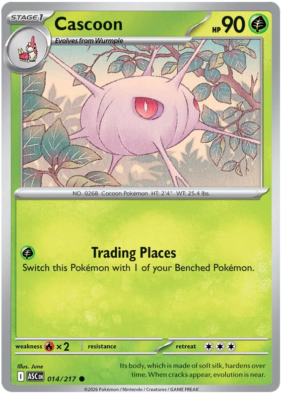 Cascoon common kaart nummer 014 uit de Ascended Heroes Pokémon kaartenset