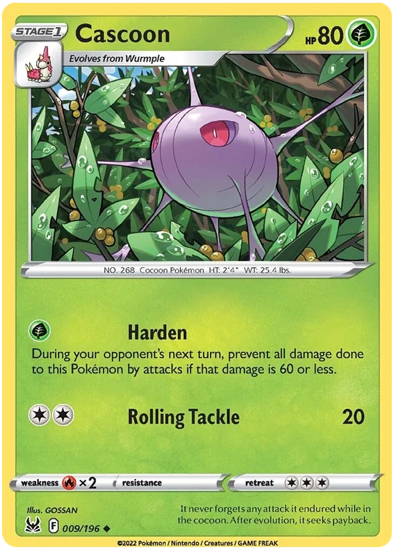 Cascoon Common kaart uit Pokémon Lost Origin – Grass-type Pokémon voor verzamelaars.