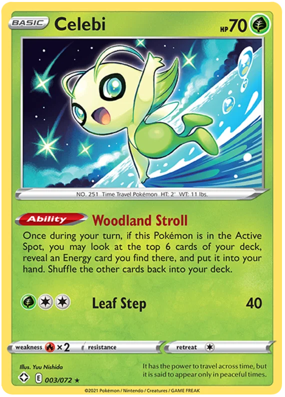 Celebi 003/072 zeldzame Pokémon kaart uit de Shining Fates uitbreiding