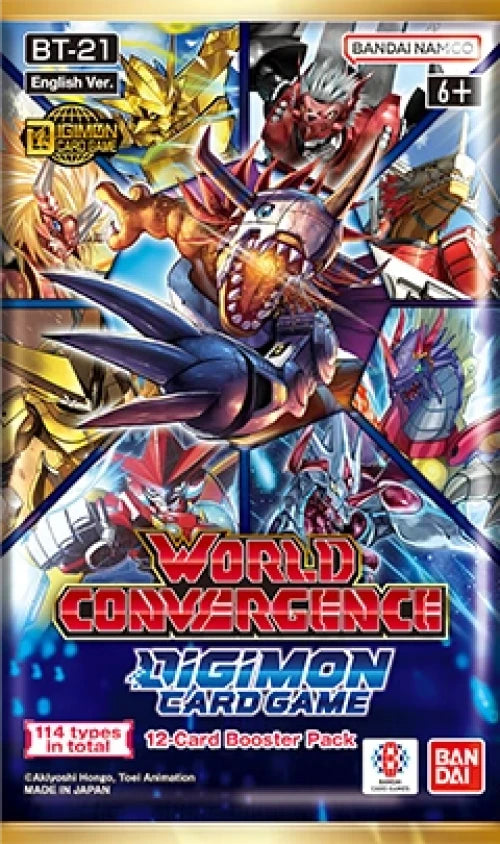 Digimon TCG World Convergence boosterpack met Agumon, Omnimon, Medusamon, Galacticmon en andere Digimon kaarten uit de card game