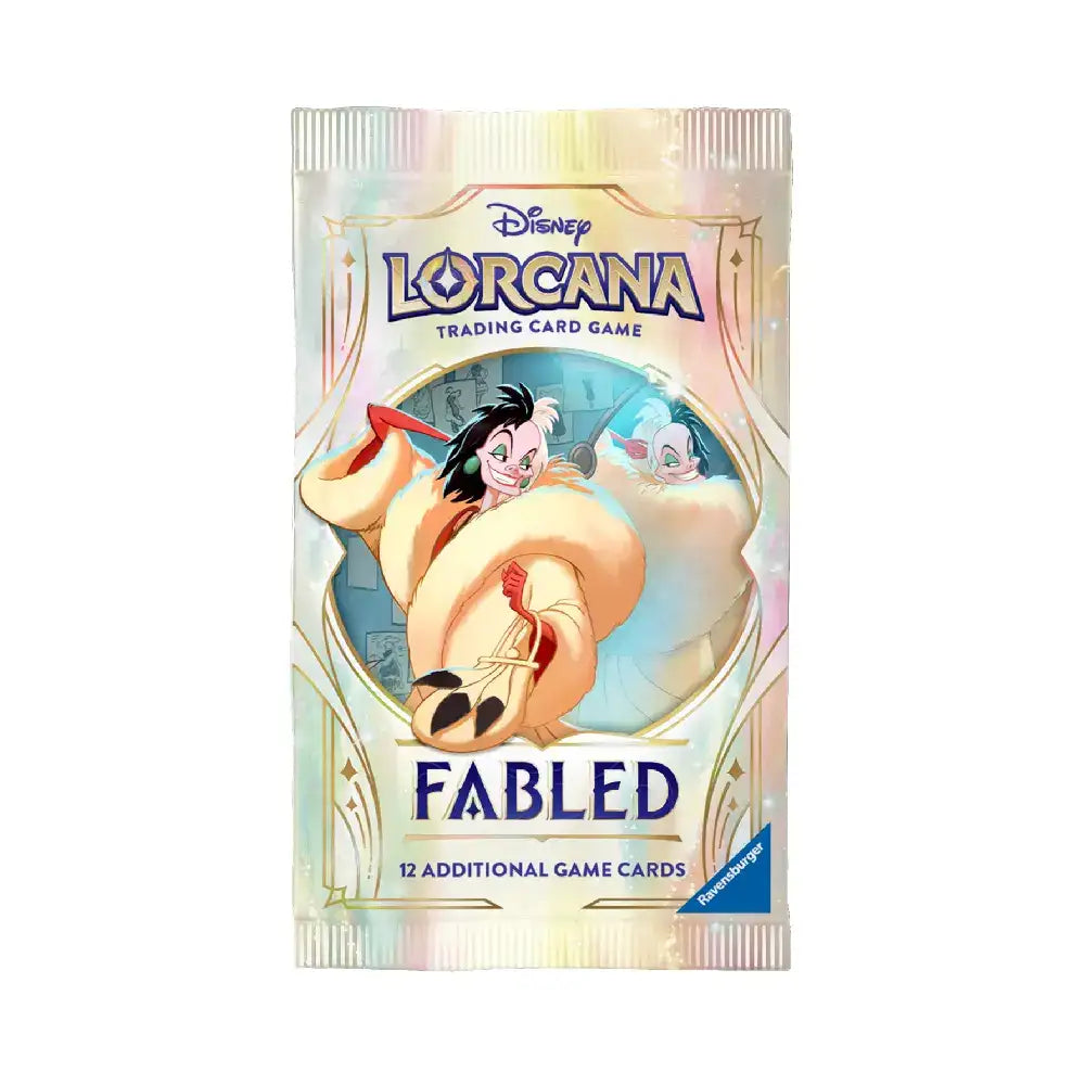 Lorcana Fabled booster – Disney TCG pakje met Dumbo, Scar, Powerline, Mickey en Minnie, Hades en Enchanted kaarten.