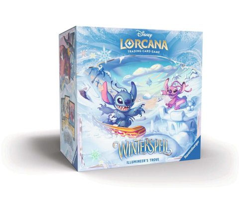 Disney Lorcana Winterspell Illumineer's Trove met storage box, boosterpacks en dobbelstenen