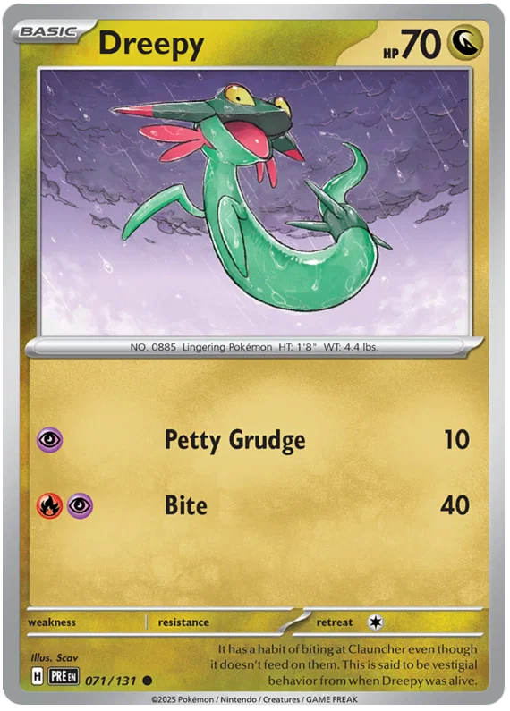 Dreepy common Pokémon kaart #071 uit de Prismatic Evolutions set