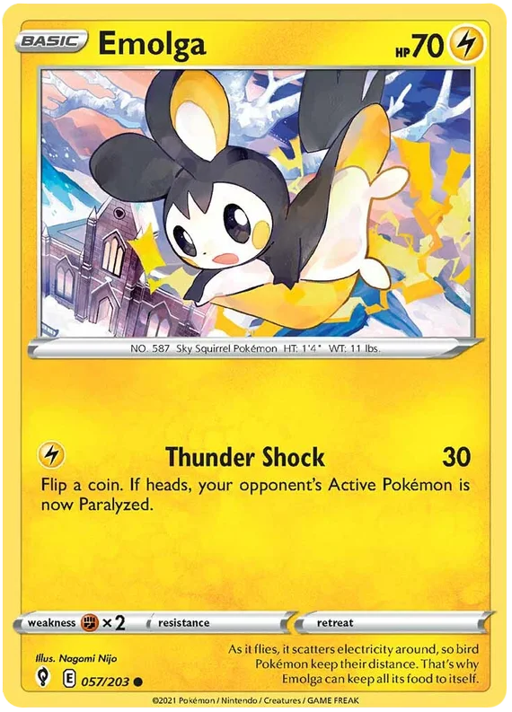 Emolga Pokémon kaart Evolving Skies – Elektrische common kaart voor verzameling of deck
