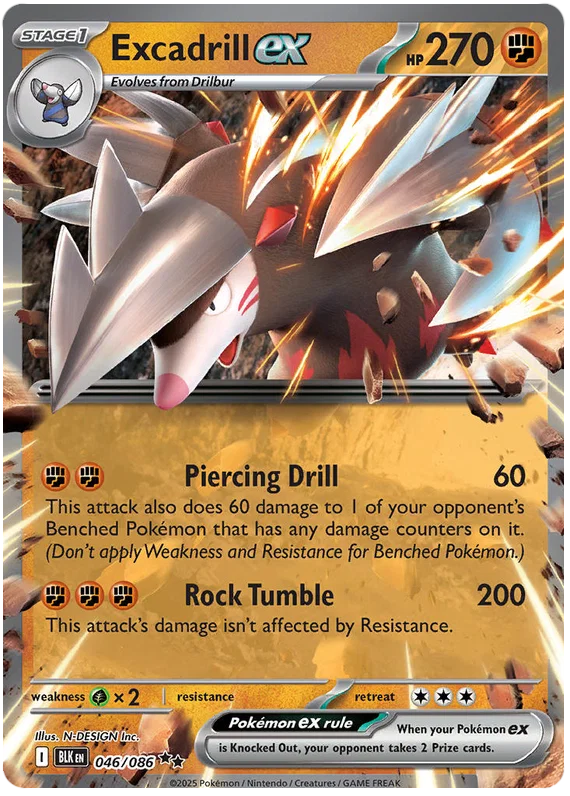 Excadrill ex Pokémon kaart uit de Black Bolt set met kaartnummer 046