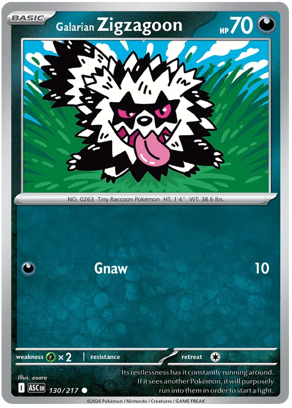 Galarian Zigzagoon common Pokémon kaart nummer 130 uit de Ascended Heroes set
