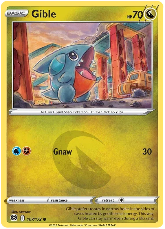 Gible common kaart uit Brilliant Stars, Dragon-type Pokémon losse kaart.