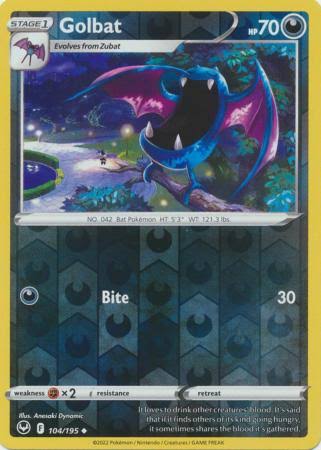 Golbat Reverse Holo Silver Tempest 104/195 Pokémon kaart met glanzende folie