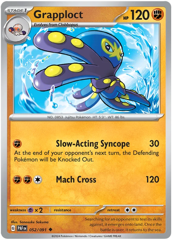 Grapploct common Pokémon kaart nummer 052 uit de Paldean Fates set