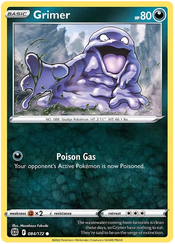 Grimer #084 Common kaart uit Pokémon Brilliant Stars set, Dark-type Pokémon.