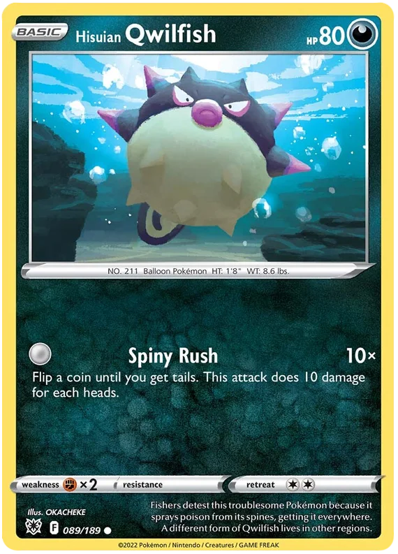 Hisuian Qwilfish common kaart uit Pokémon Astral Radiance, kaartnummer 089/189