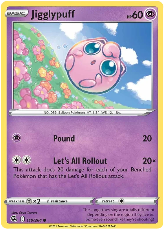 Jigglypuff Pokémon kaart uit Fusion Strike – psychische common kaart voor verzamelaars en spelers
