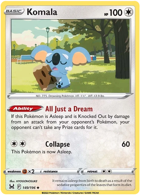 Komala common kaart uit Pokémon Lost Origin – normale Pokémon voor verzamelaars en spelers.