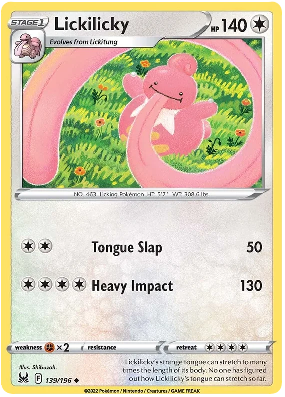 Lickilicky common kaart uit Pokémon Lost Origin – normale Pokémon voor verzamelaars en spelers.