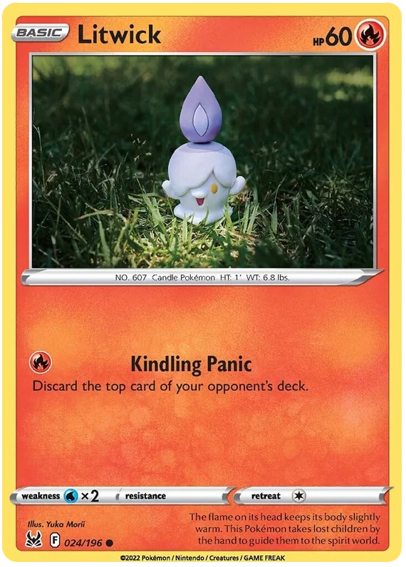 Litwick common kaart uit Pokémon Lost Origin – Fire-type Pokémon voor verzamelaars.