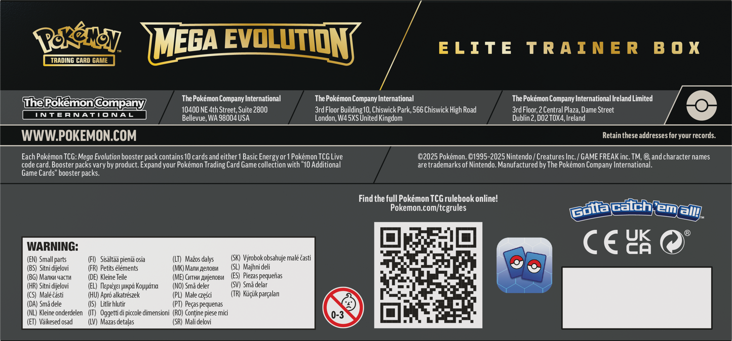 Pokémon Mega Evolution Elite Trainer Box met 9 boosterpacks, Riolu promo kaart, sleeves en accessoires van Mega Lucario.