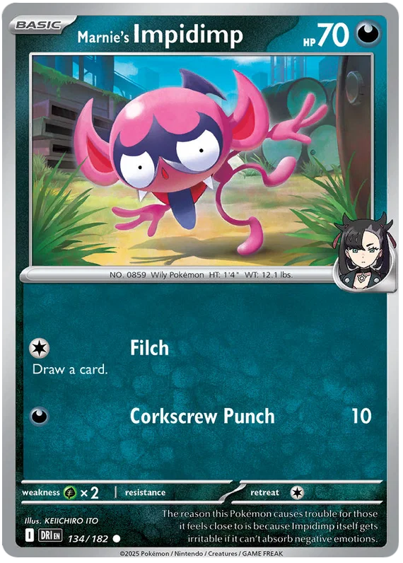 Marnie's Impidimp common kaart nummer 134 uit de Pokémon Destined Rivals set