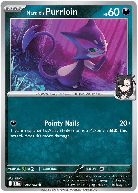 Marnie's Purrloin common kaart #130 uit de Pokémon Destined Rivals set
