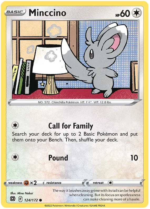 Minccino common kaart uit Brilliant Stars, Normal-type Pokémon.