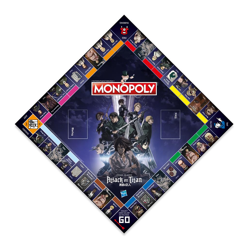 Monopoly Attack on Titan bordspel – Final Season editie met metalen speelstukken zoals zwaard, sleutel, kanon en mobiliteitsuitrusting