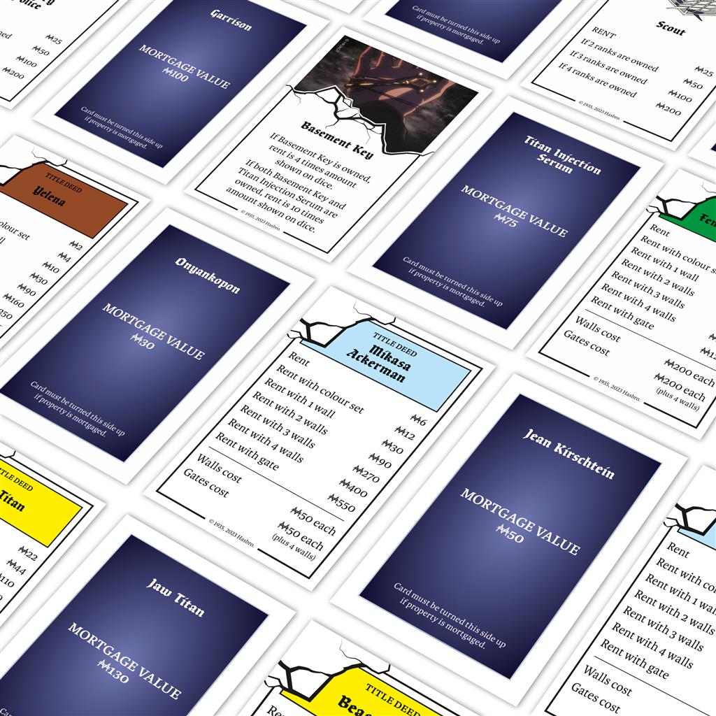 Monopoly Attack on Titan bordspel – Final Season editie met metalen speelstukken zoals zwaard, sleutel, kanon en mobiliteitsuitrusting