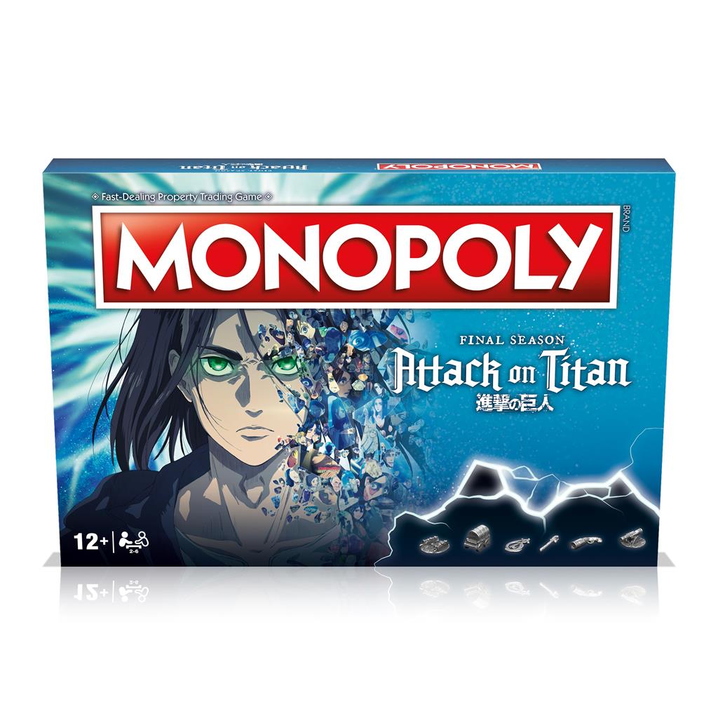 Monopoly Attack on Titan bordspel – Final Season editie met metalen speelstukken zoals zwaard, sleutel, kanon en mobiliteitsuitrusting