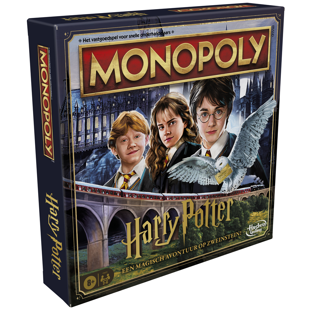 Monopoly Harry Potter bordspel met Zweinstein, Hedwig, Ron en Hermione