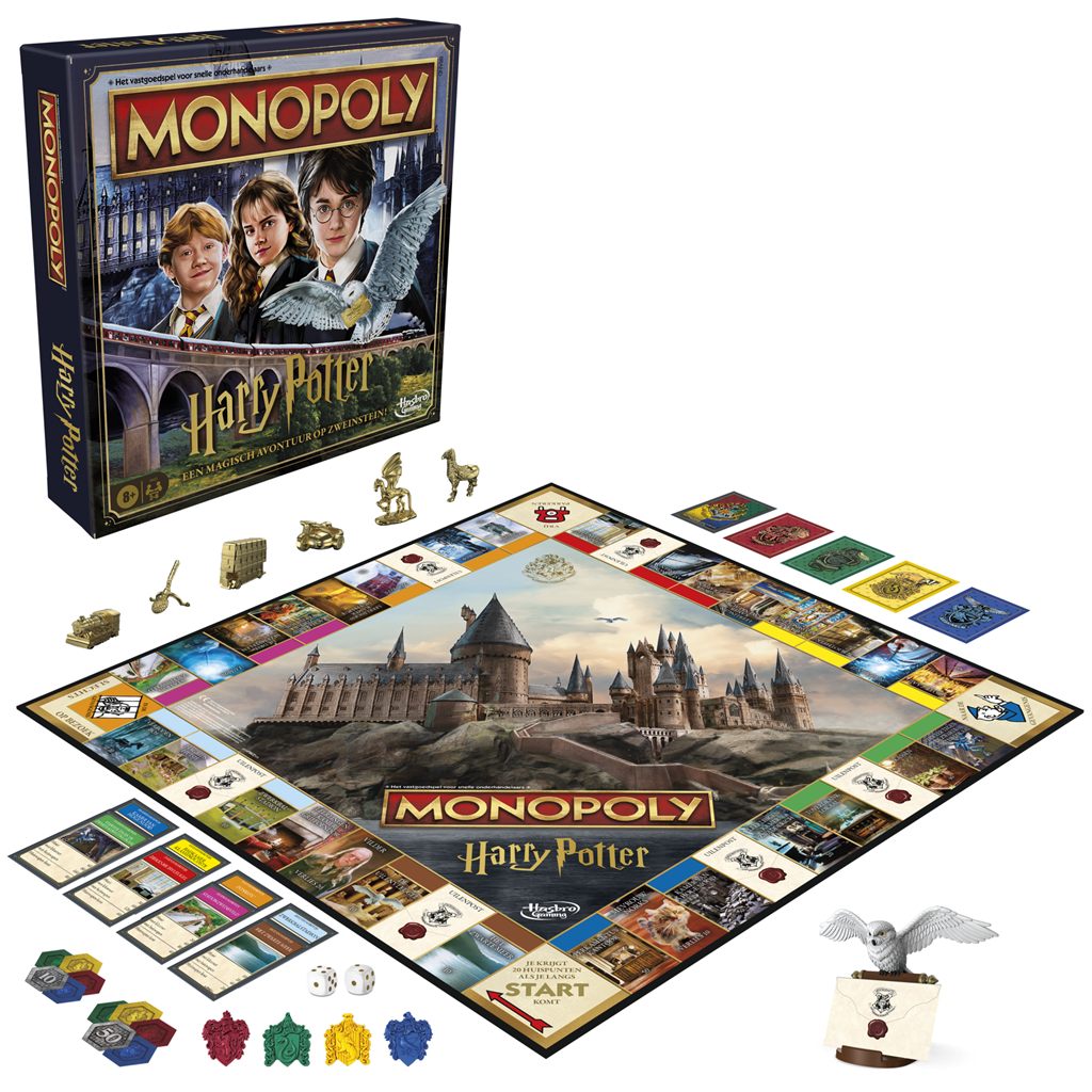 Monopoly Harry Potter bordspel met Zweinstein, Hedwig, Ron en Hermione