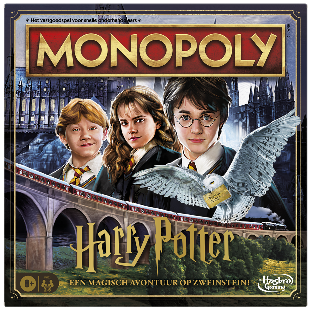 Monopoly Harry Potter bordspel met Zweinstein, Hedwig, Ron en Hermione