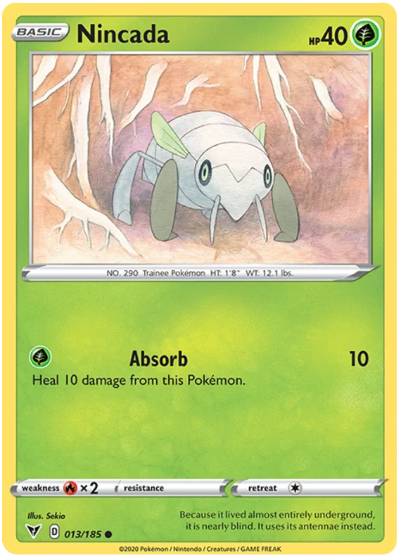 Nincada common kaart uit Pokémon Vivid Voltage set.