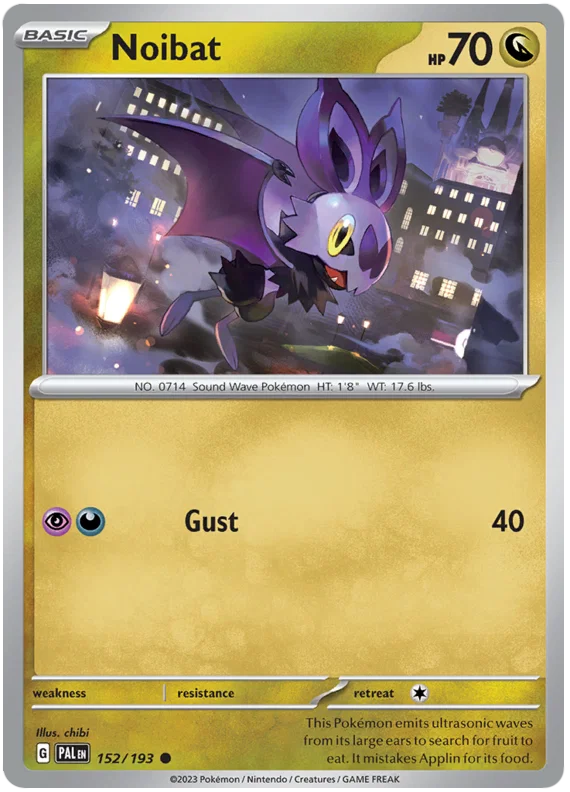 Noibat Reverse Holo Pokémon kaart nummer 152 uit de Paldea Evolved set