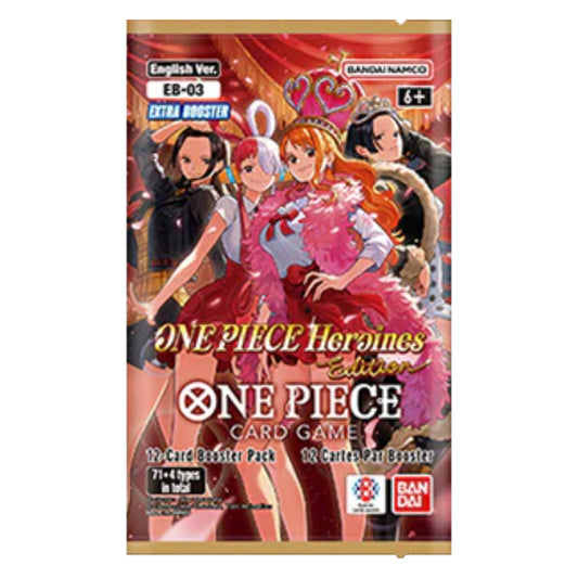 De voorzijde van een individuele One Piece Heroines Edition booster pack met artwork van iconische vrouwelijke karakters.