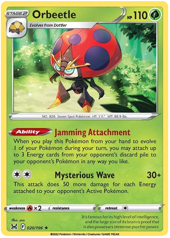 Orbeetle Holo kaart uit Pokémon Lost Origin – Grass-type Pokémon voor verzamelaars.