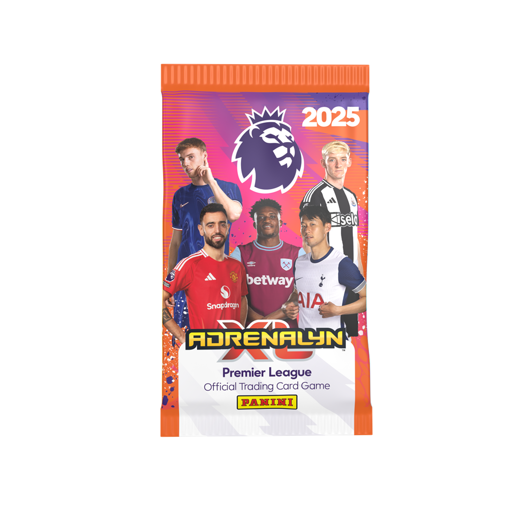 Panini Adrenalyn XL Premier League 24/25 Boosterpack met 6 voetbal verzamelkaarten van clubs zoals Arsenal, Manchester United en Liverpool