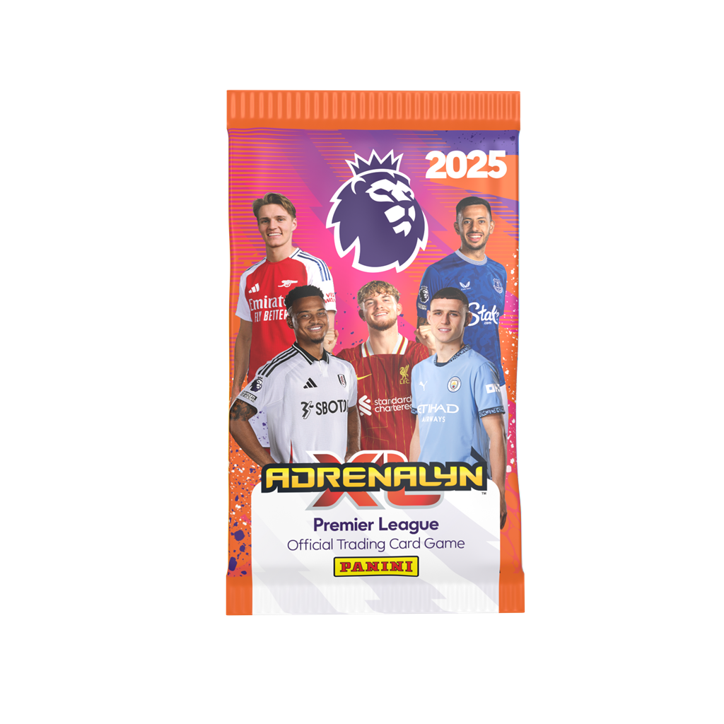 Panini Adrenalyn XL Premier League 24/25 Boosterpack met 6 voetbal verzamelkaarten van clubs zoals Arsenal, Manchester United en Liverpool