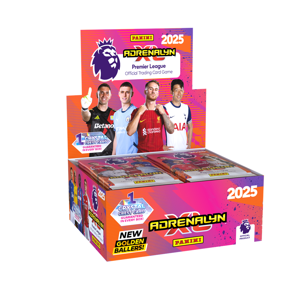 Panini Adrenalyn XL Premier League 24/25 Boosterpack met 6 voetbal verzamelkaarten van clubs zoals Arsenal, Manchester United en Liverpool
