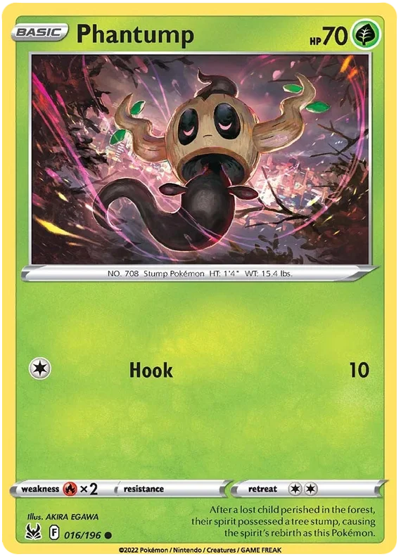 Phantump Common kaart uit Pokémon Lost Origin – Grass-type Pokémon voor verzamelaars.