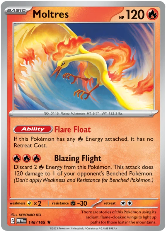 Moltres Holo kaart nummer 146 uit de Pokémon 151 set