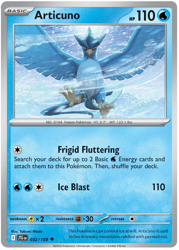 Pokémon Articuno common kaart nummer 032 uit de Journey Together set