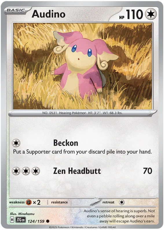 Pokémon Audino common kaart nummer 124 uit de Journey Together set