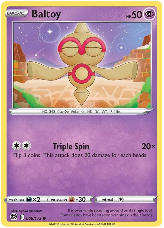 Pokémon Baltoy kaart 058/172 uit de Brilliant Stars set, common rarity