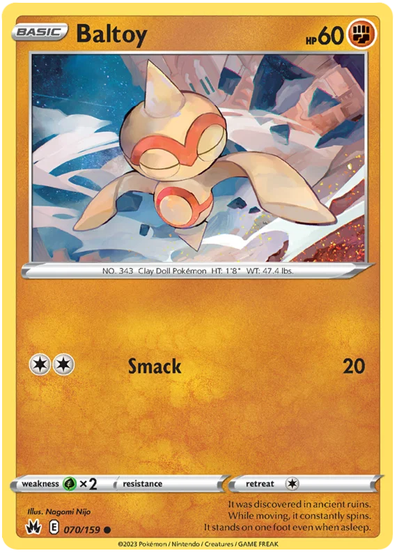 Baltoy common kaart nummer 070 uit de Pokémon Crown Zenith set