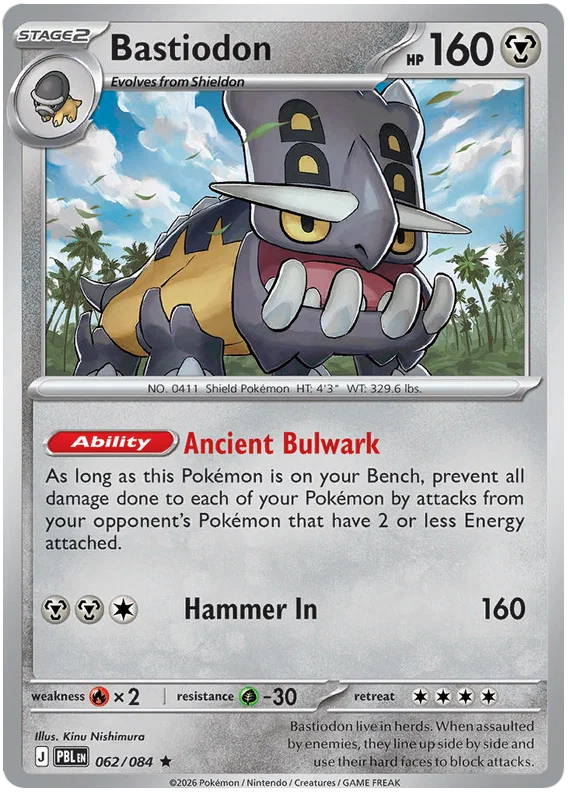 Pokemon Bastiodon Holo kaart #062 uit de Pitch Black set met holografische afwerking
